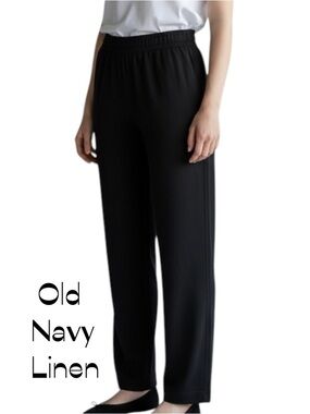 Old Navy Black Linen High Rise Straight Leg Pants NWOT Size M